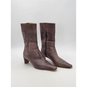 Bruno Magli Soft Brown Leather Kitten Heel Ankle Boots Size EU 37 Vtg Italy